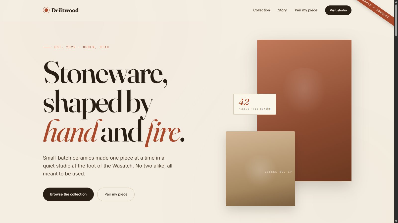 Driftwood Ceramics website screenshot